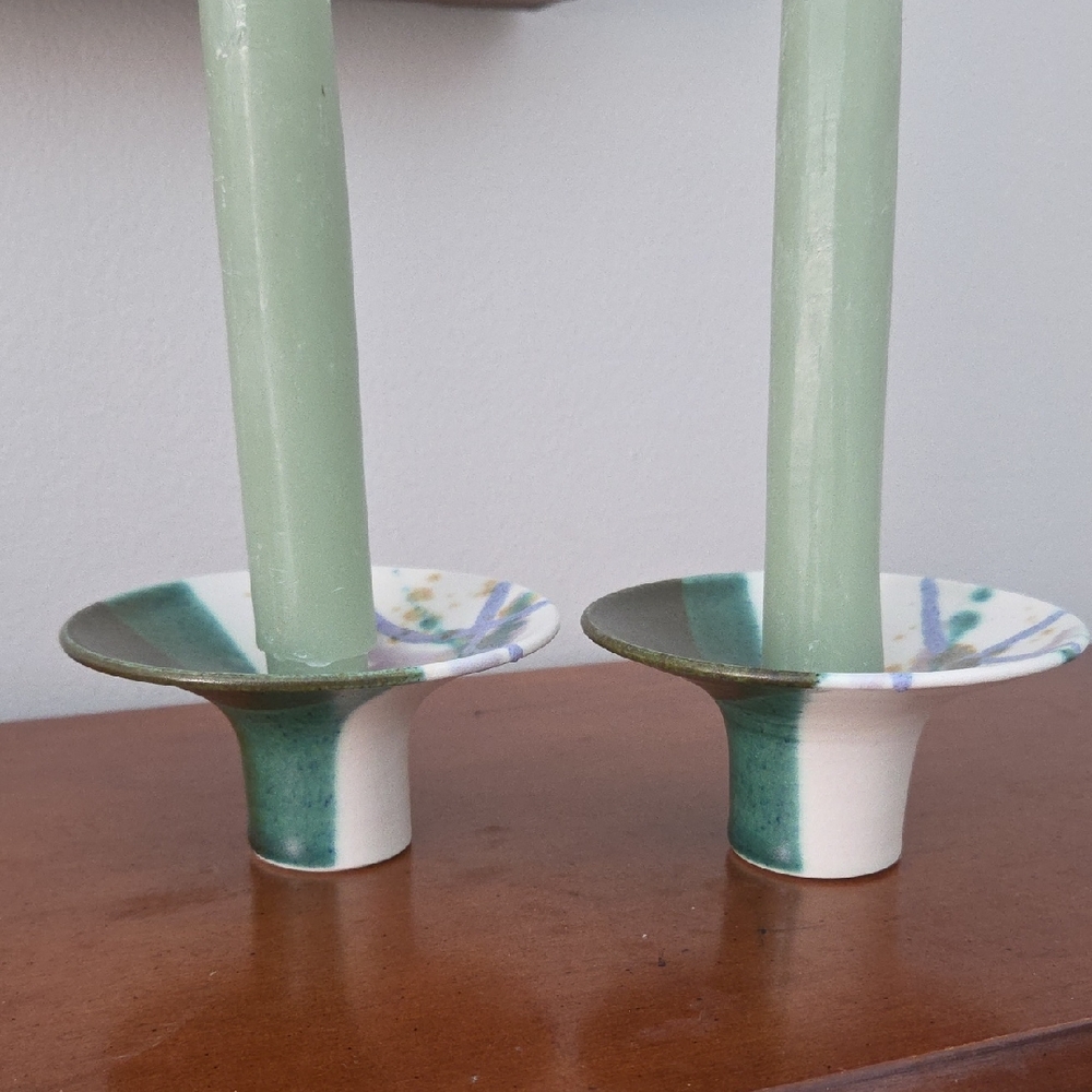 Handmade Ceramic Candle Holders Pair
